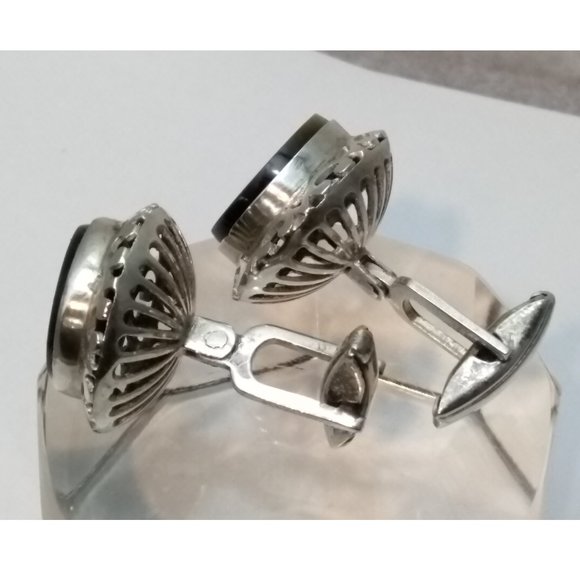 Vintage Sterling Silver Basket Filigree Tigers Eye Gemstone  Vintage Sterling Silver Tigers Eye Cufflinks